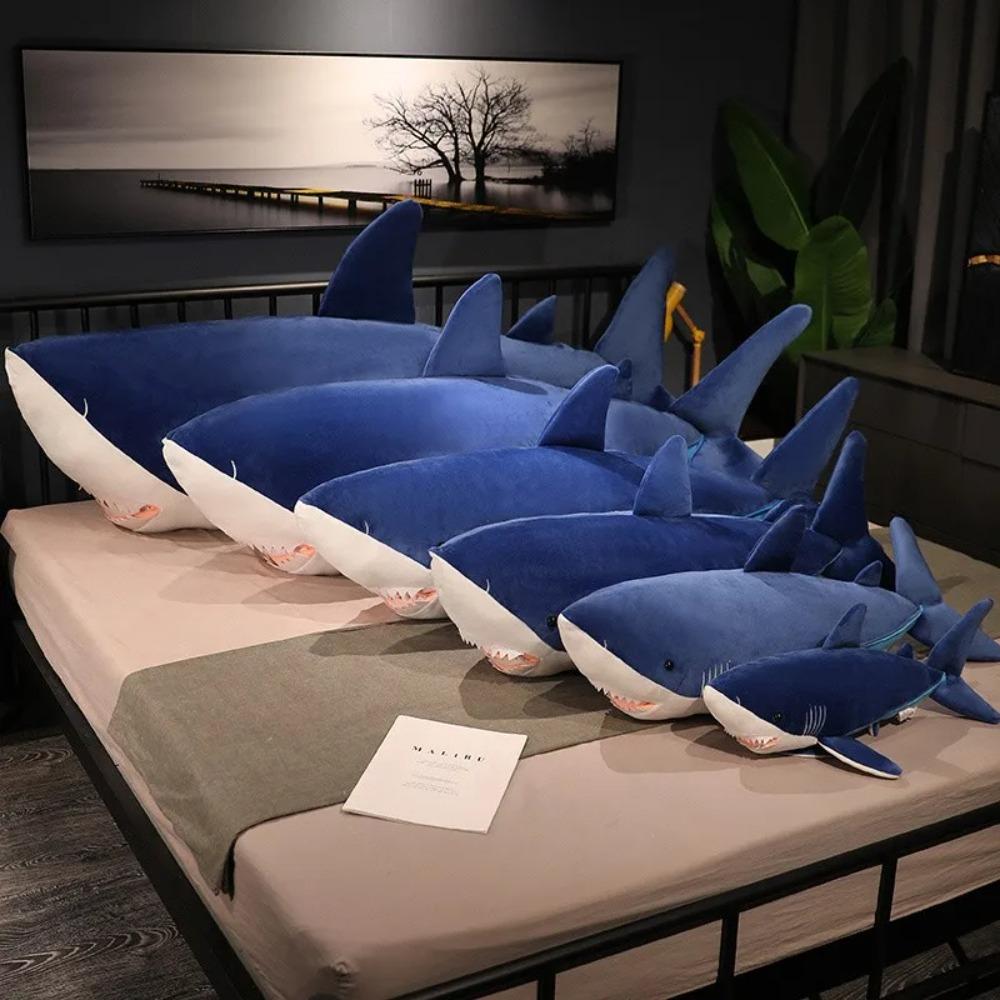 90cm Plush Giant Shark Toy Sea Fish Doll Animals Long Sleeping Pillow Cushion Stuffed Birthday Gifts For Boys Baby