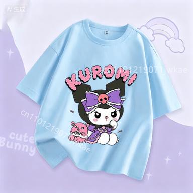 Kuromi Girl T Shirt Purple Cartoon Print Kids Tops Short Sleeve Tees Summer Breathable Cute Baby Casual Clothes Birthday Gifts