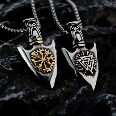 Herren Retro Wikinger Speerspitze Edelstahl Anhänger Halskette