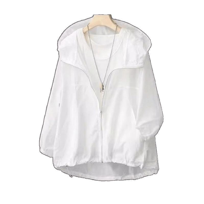2025 White Lightweight Hooded Sun Protection Jacket – Breathable, Casual, Loose Fit, UV Resistant for Summer Outdoors