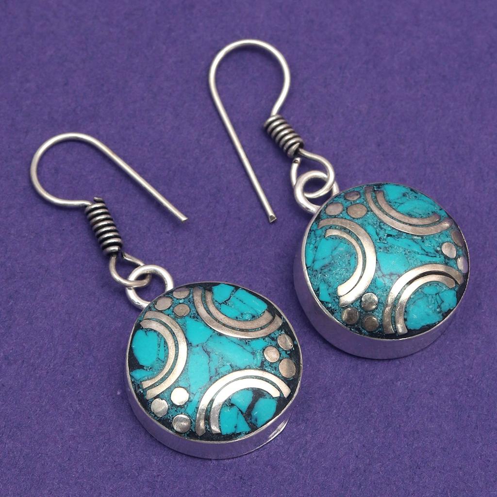 Tibetan Turquoise Coral Red Earrings Nepali Tribal 12gms 1.5" 1.6" Chunky Gift