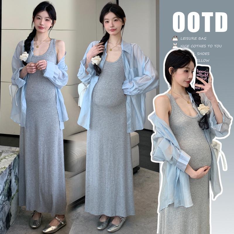 2025 Spring/Summer Korean Style Slim Vest Dress + Sun Protection Shirt Set M