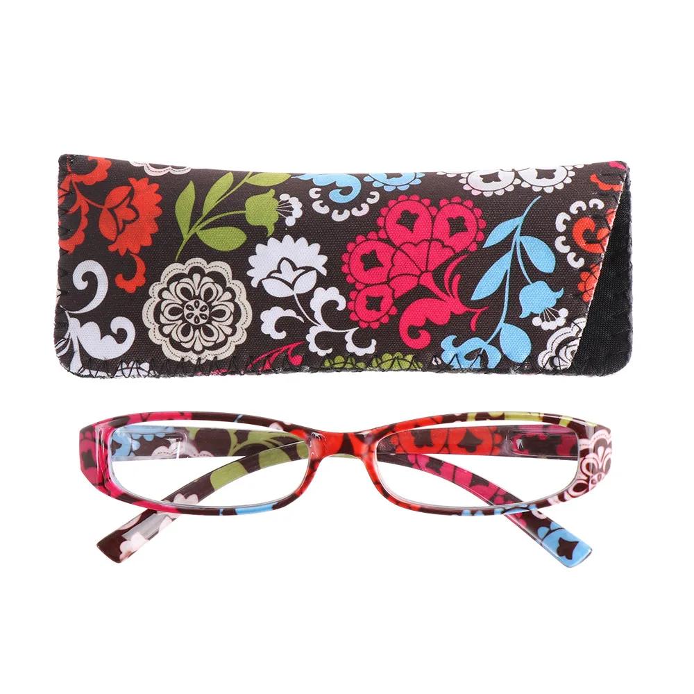 1PC New Fashion Women Reading Glasses Matching Pouch Ultra Light Resin Print Flower Magnifying Eyeglasses Vision Care