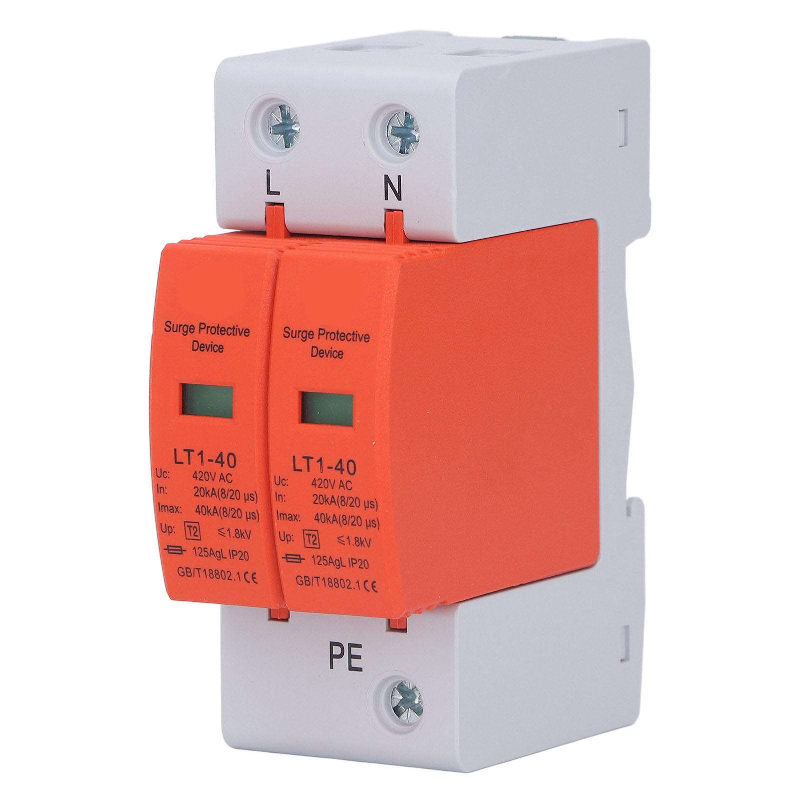 

Захисник від перенапруг змінного струму 2P Вогнестійкий Монтаж на рейку 36 мм Захисний розрядник 420 В