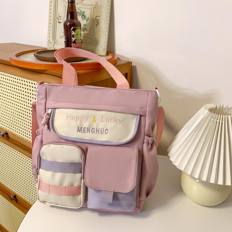Color Satchel Letter Study Bag Student Tutoring Bag Shoulder Bag Style Harajuku