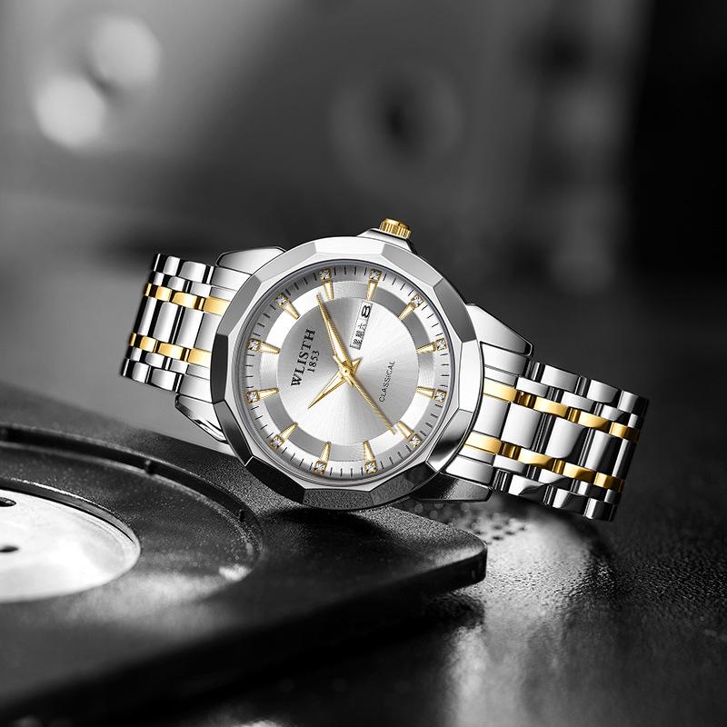WOLIX Stylish Waterproof Couple's Quartz Watch with Stainless Steel and Calendar for Men & Women - Douyin Hot Seller