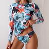 Women's All-Over Print Long Sleeve Tummy Control Tankini Swimsuit