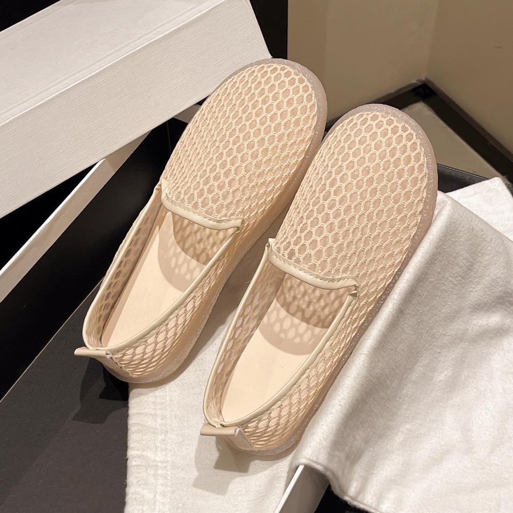 Fashionable Mesh Shoes Women's Breathable Summer New Lightweight Soft Bottom Slip-On Bean Bean Shoes PU Insole Mesh Upgraded