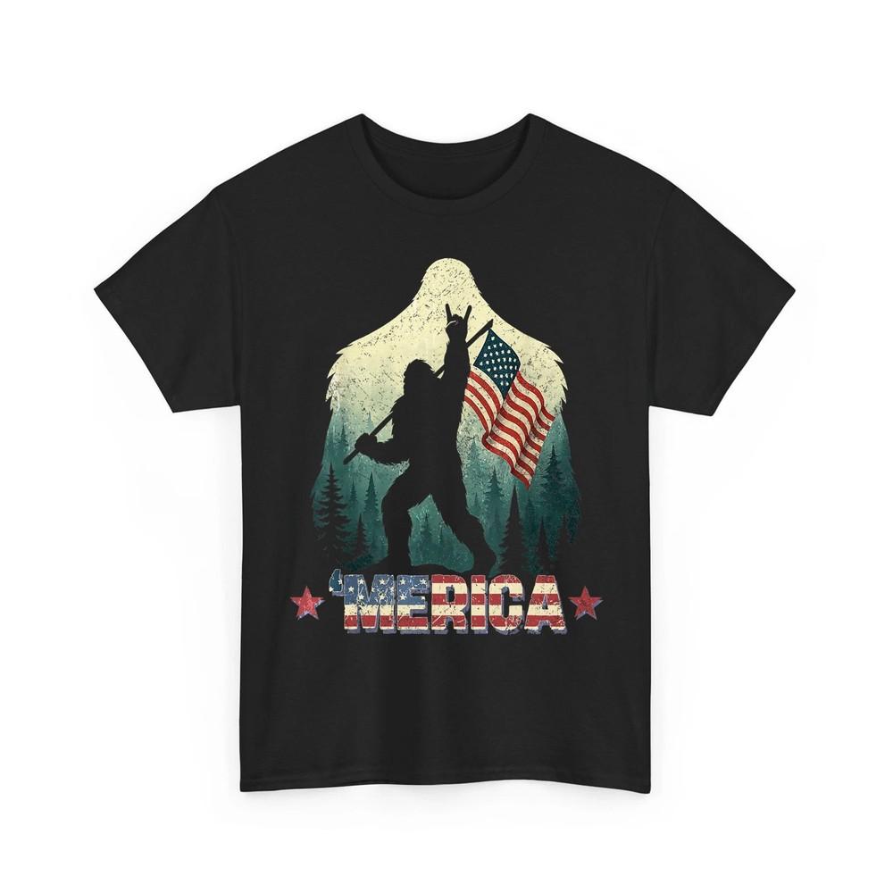 Bigfoot Merica Rock American USA Flag Patriotic 4th Of July Unisex TShirt Unisex T-Shirt S