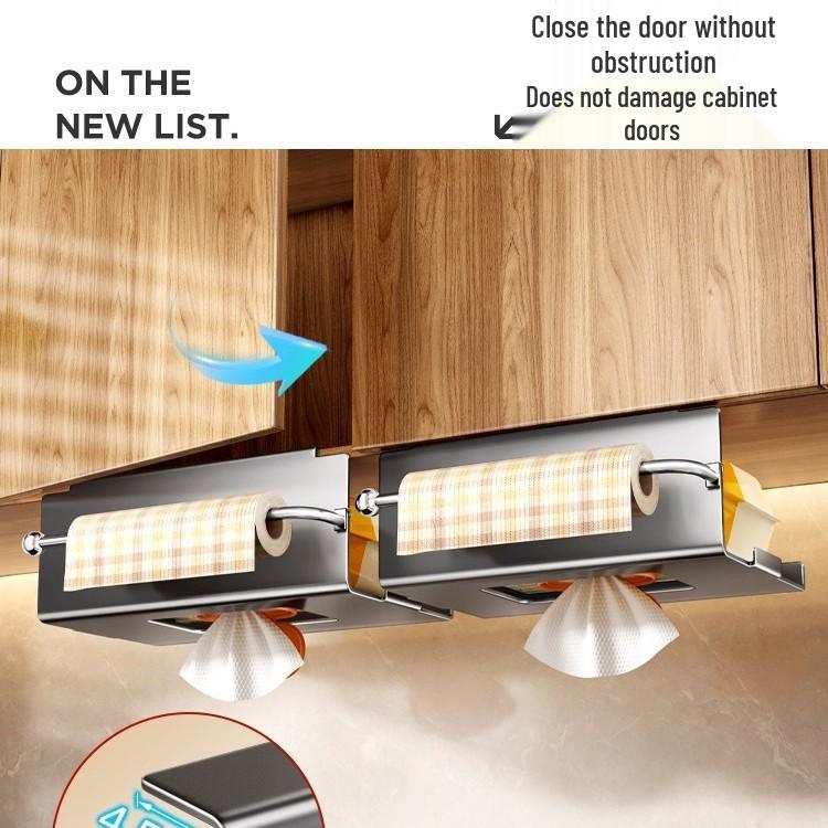 Kitchen Hanging Wet Wipe & Paper Towel Holder, Pull-Out Cabinet Tissue Box, Storage Rag Hanger, Roll Paper Organizer