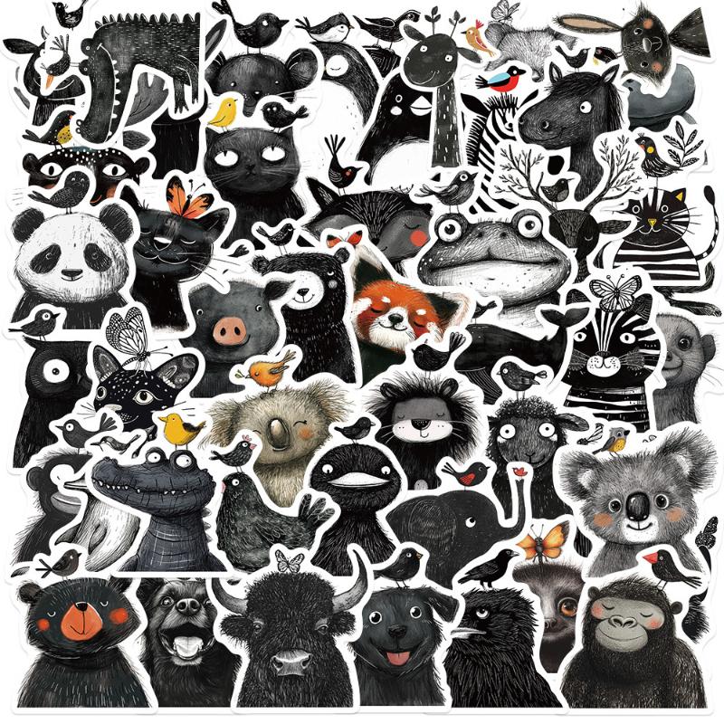 

50Pcs/Set Animals Stickers Simple Cartoon Sticker For Laptop Suitcase Skateboard Guitar Cartoon Stickers Kid Gift Toys чорний