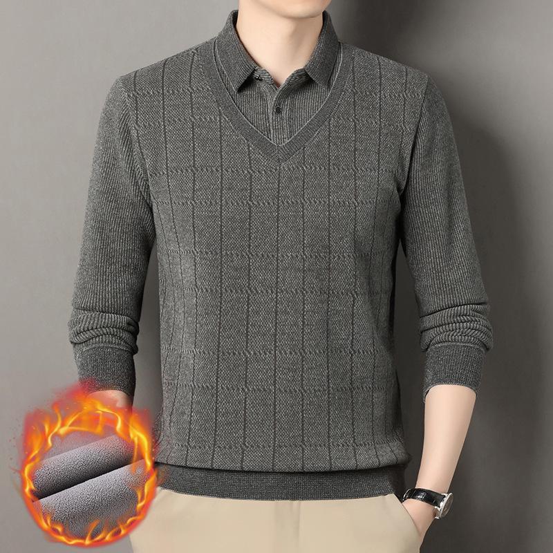 

2025 Winter Men s Lapel Long Sleeve Knitwear: Thickened Two-Piece Style for Middle-Aged and Elderly XL сірий колір