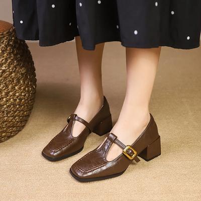 Fashion Women's Shoes Buckle Strap Women's High Heels Square Toe Office and Career New Square Toe Heels Women