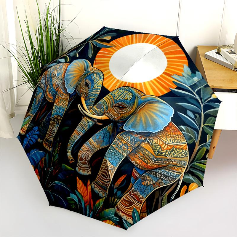 Animals In the Grass Pattern, Automatic Folding Umbrella, Portable and Foldable Design, 8 Ribs, a Christmas or Birthday Gift.