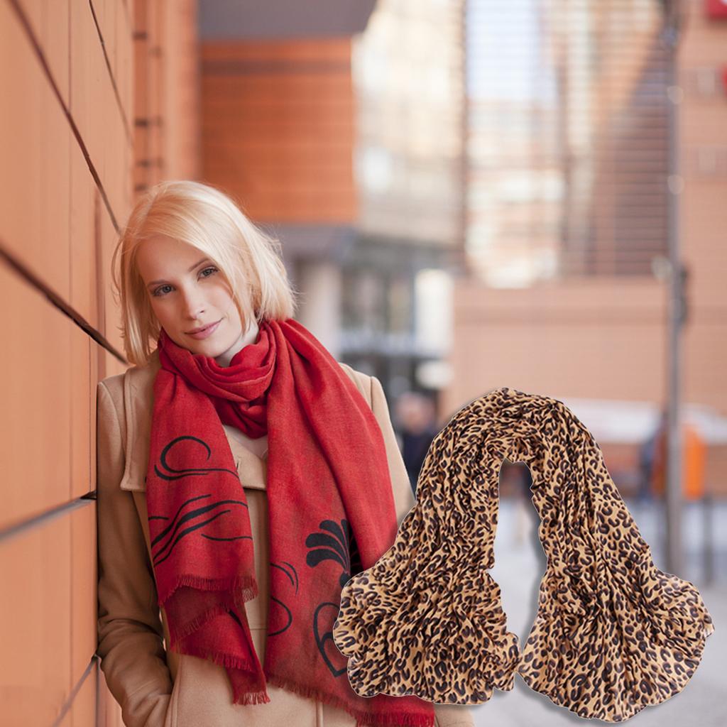 Women Fashion Long Leopard Shawl Scarf Wrap Lady Chiffon Wrap Stole Gift