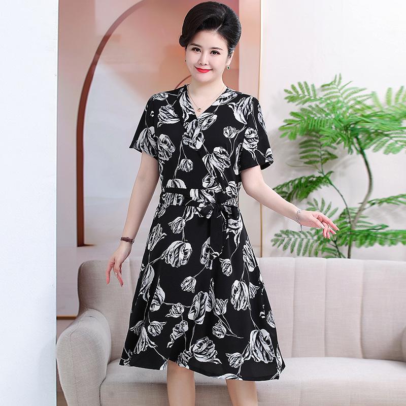 Mutter Sommerkleid neu mittelalterliche Frauen große Größe langer Rock High-End atmosphärisch dicke MM kurzärmelig großer Schwingrock