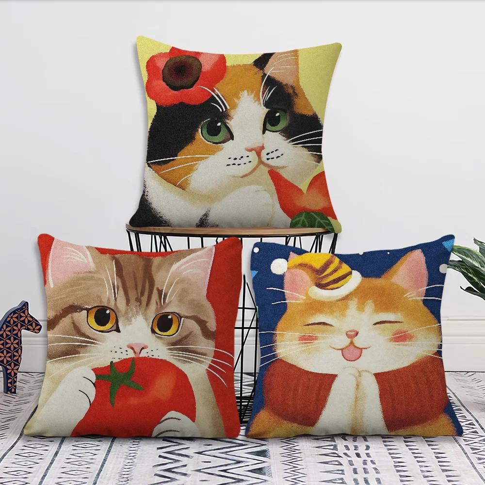 Cat Soft Pillow Case For Sofa Living Room Colorful Home Office Cartoon Decor Protective Cute Covers Kitten Without Pillow-Insert