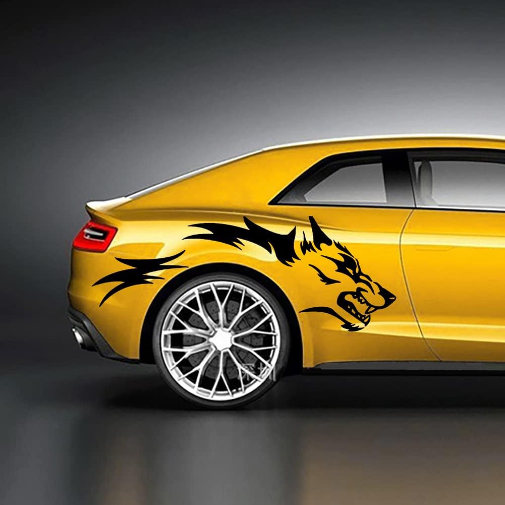 1 Set Running Wolf Graphics Car Body Sticker Self-Adhesive Wolf Decal Racing Sports Car Side Door Sticker Scratch Hidden Car Exterior Decoration