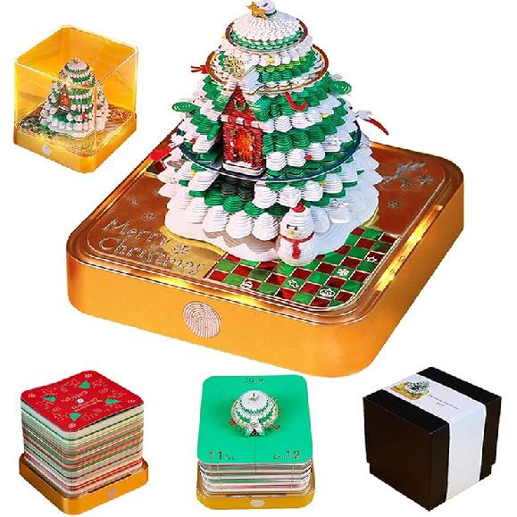 3D Календарь 2025, Настольный календарь-часы со светодиодной подсветкой, Креативный 3D календарь-блокнот, Настольный календарь, Календарь-искусство вырезания из бумаги DIY Christmas Tree