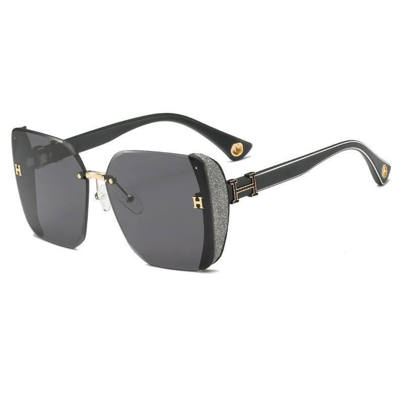 Lunettes de soleil sans monture pour femmes, style petit parfum, luxe léger, grandes lunettes de soleil à monture, montrent que le visage est petit et polyvalent