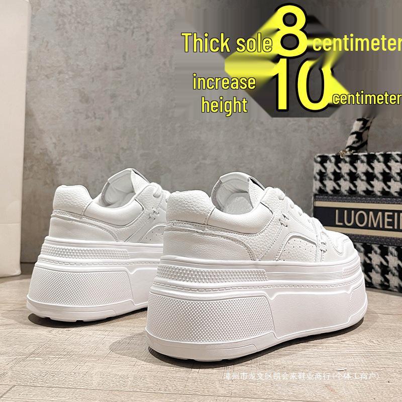 Women's White Spring/Summer 2025 Platform Sneakers - Thick-Soled, Height-Increasing, Petite-Friendly Casual Shoes