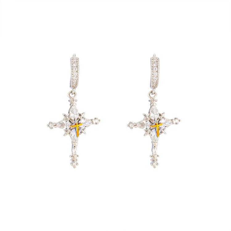 

Snowflake Inspired Crosses Earrings Copper Craft Zircon Set For Sensitive Skin 1