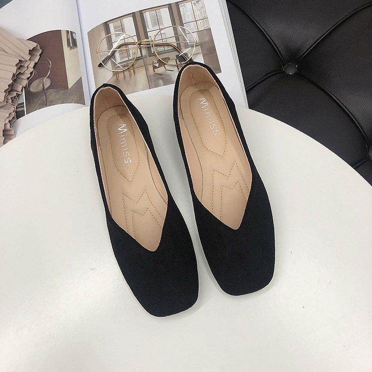 Spring and Summer New Flat Shoes Shallow Mouth Flat Sole Single Shoes Suede Square Head Beanie Shoes