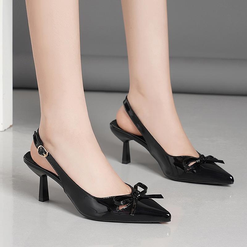 

Мода 2025 Новые летние туфли-лодочки с острым носком и бантом, элегантные, модные, на шпильке, сексуальные, универсальные, с ремешком, нескользящие, модные нишевые сандалии женские 35 чёрный