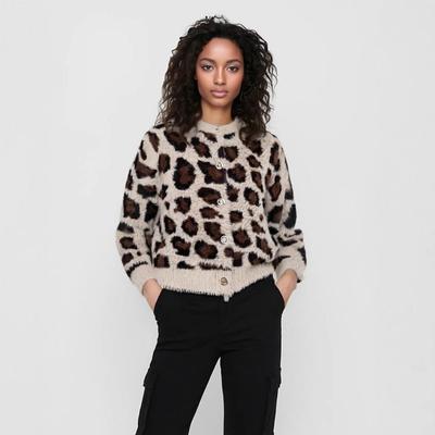 2023 Winter Damen Leopard Print Kunstfell Strickjacke