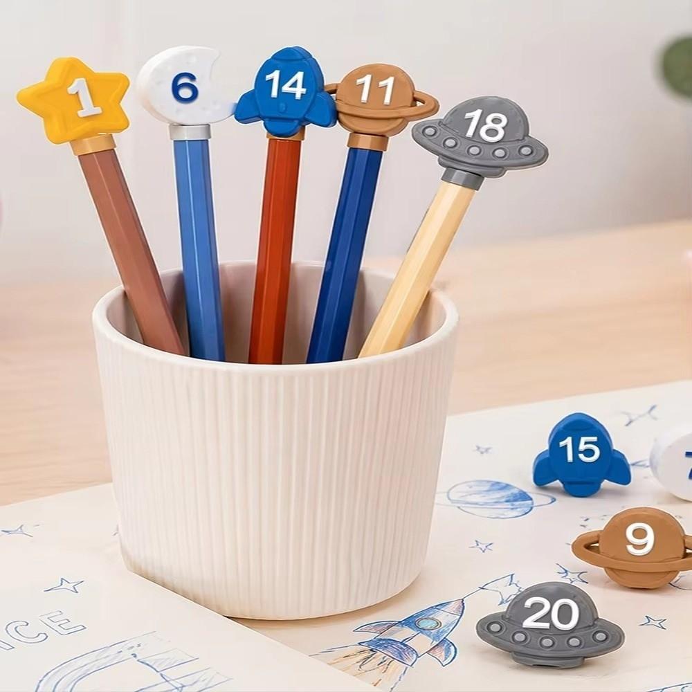 6/30PCS Space-Themed Numbered Pencil Toppers Reusable Pencil Labels Classroom Organization
