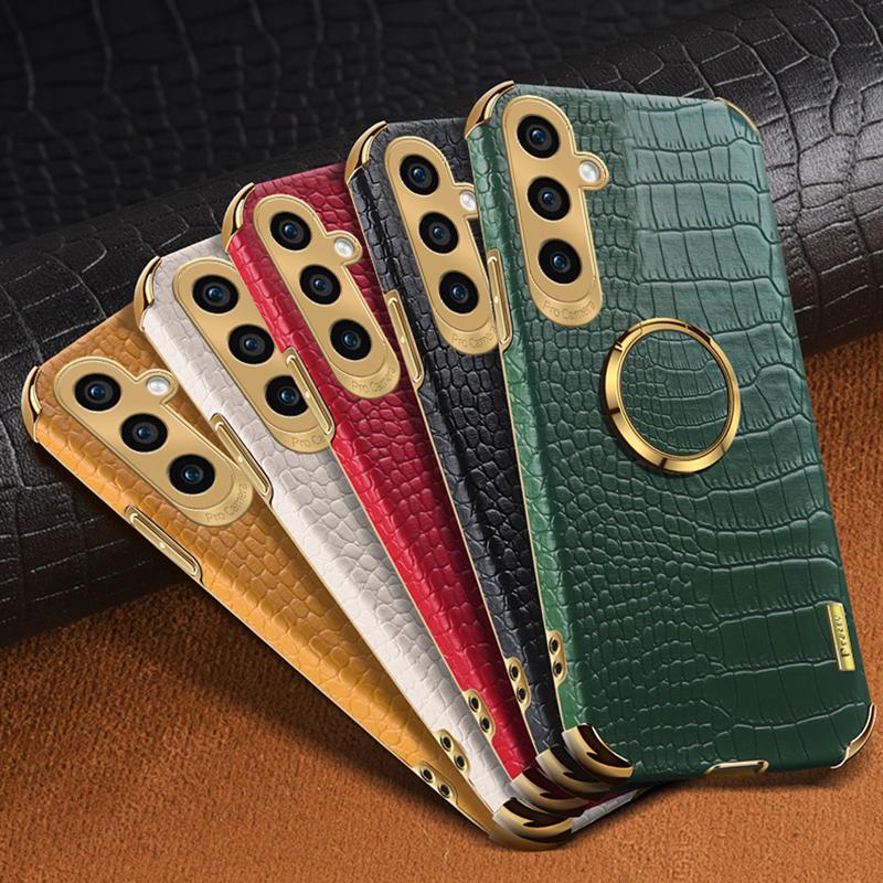 For Samsung Galaxy A15 4G/5G Case Crocodile Texture Electroplated Phone Cover with Kickstand
