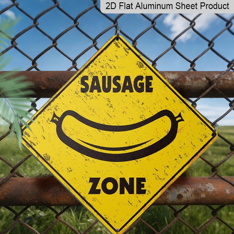 

2D Flat 1pc, Funny Sausage Zone Metal Sign - Vintage German-Inspired Sausage Crossing Warning Plaque with Sausage Hot Dog Graphic, Rustic Farmhouse 20*20cm