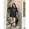 American retro front shoulder short-sleeved T-shirt women's spring new printed washed old loose medium and long top