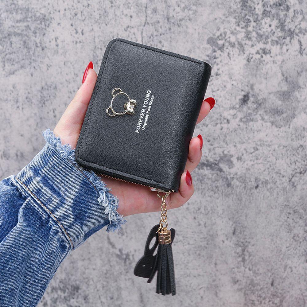 Tassel Pendant Credit ID Card Bank Card PU Leather Short Wallet Coin Purse Bear Wallet Card Holder