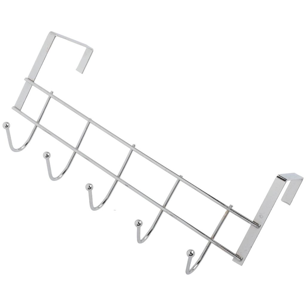 Stainless Steel Over the Door Hanger Rack 5 Hooks for Small Space Organization