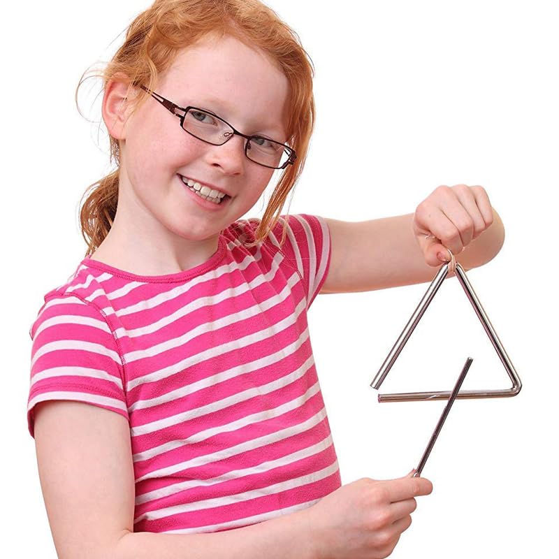 Percussion Triangle Iron Musical Instrument with Triangle Educational Musical Instrument Teaching Material Bell, Children's Toy, (4 Inches)