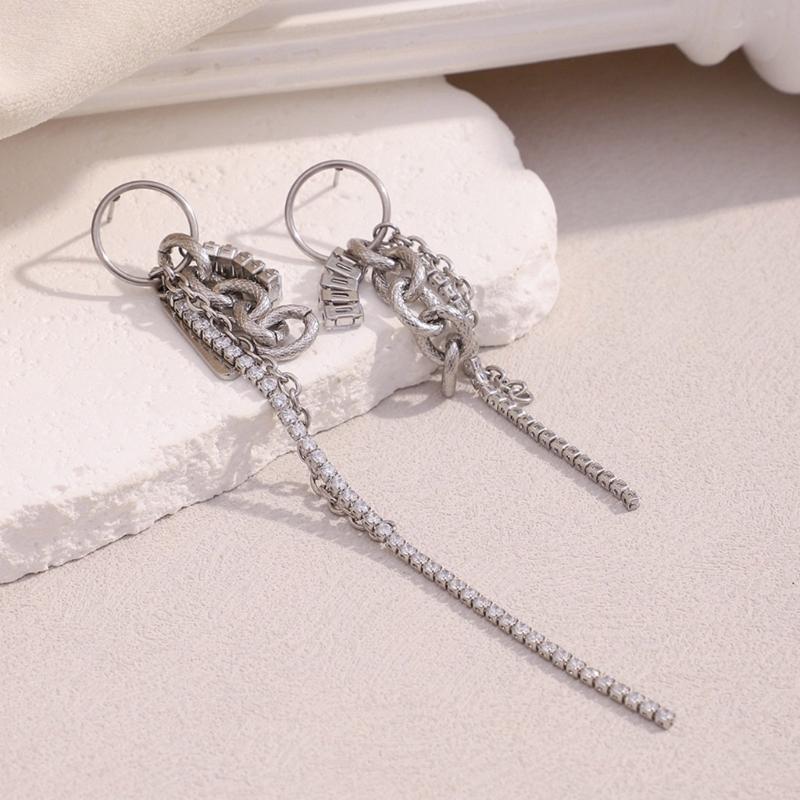 Sparkling Tassels Drop Earrings With Cubic Zirconia Stones Sturdy Allergy Resistant For Women