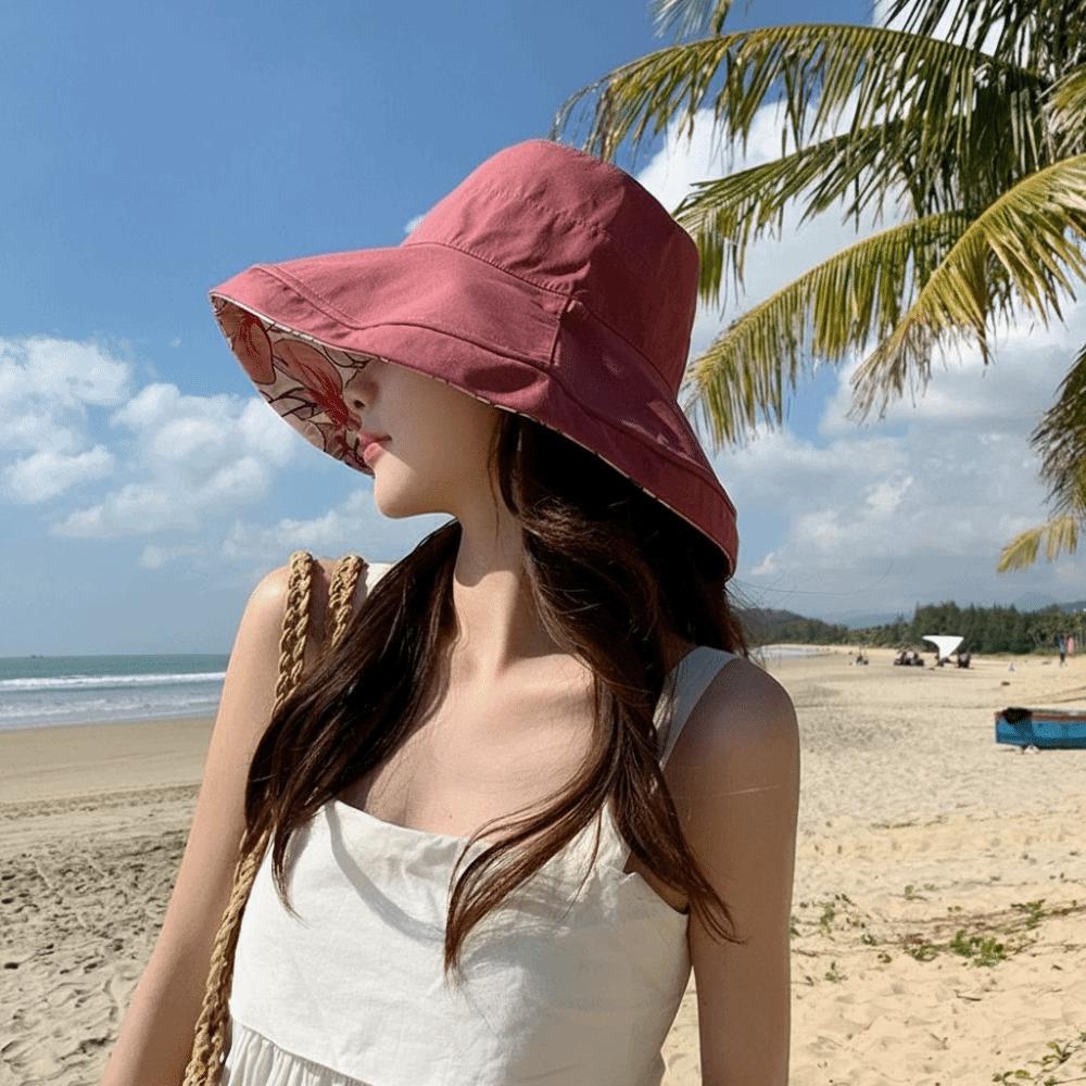 Solid Color Summer Sun Hat Double-Sided Sunscreen Visor Cap Portable Women Fisherman Hat  Girl