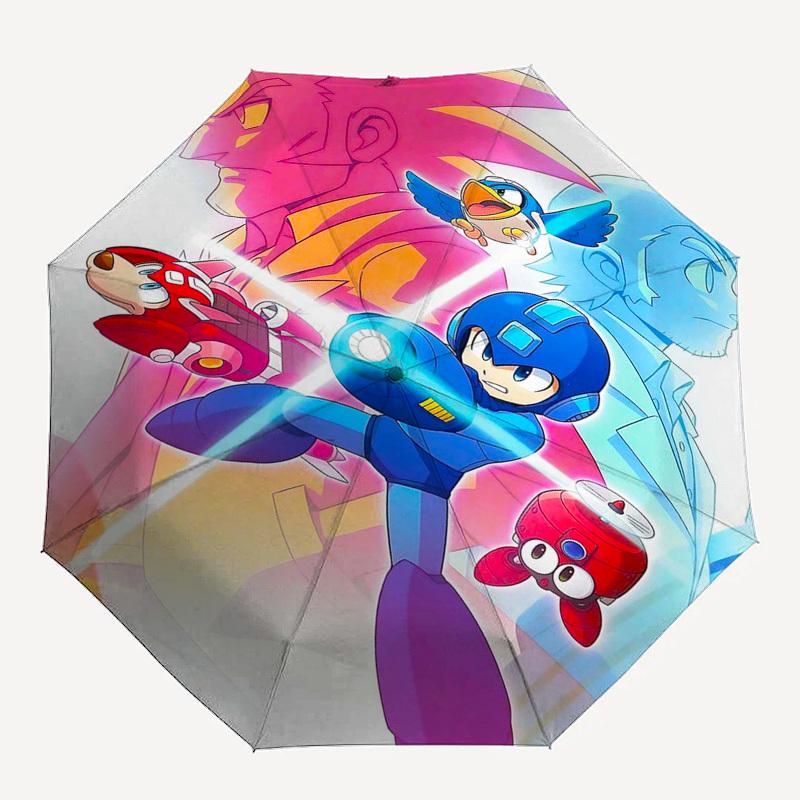 1pc Mega Man Automatic Opening Folding Outdoor Umbrella - 8 Bone Iron Frame, Suitable for Fans, Travel, Daily Use, Gift for Mega Man Enthusiasts.