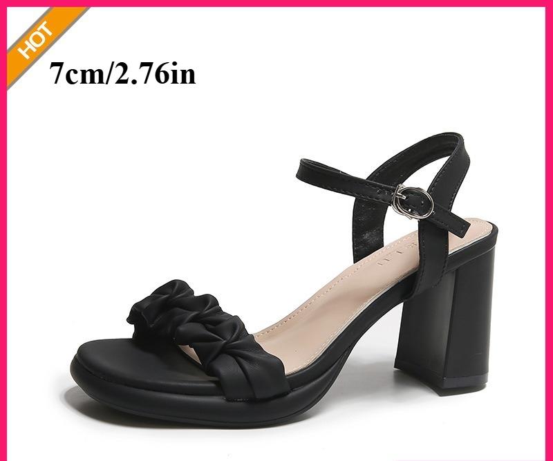 Women's Versatile High Heel Sandals 5cm/1.97in /7cm/2.76in Summer Chunky Heel Open Toe Fashionable One Buckle High Heels