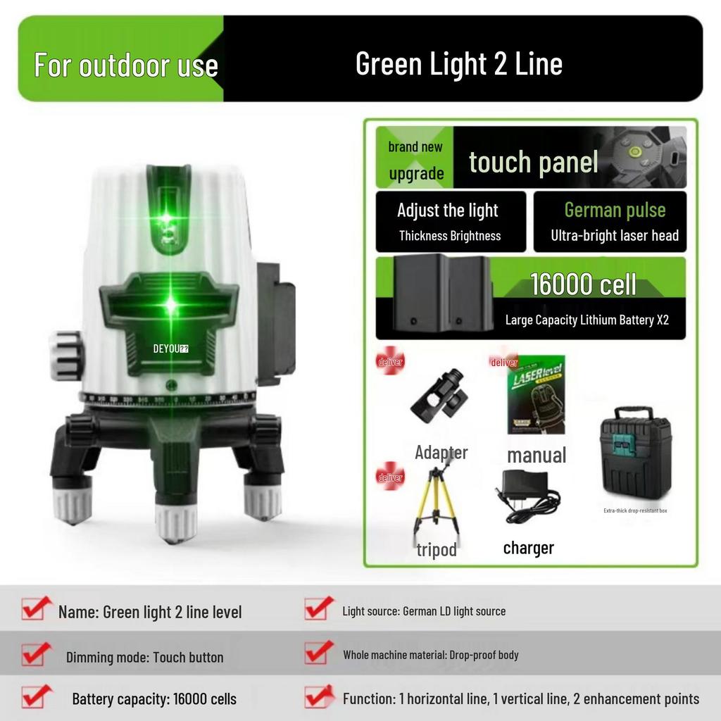 Germany Infrared High Precision Green/Blue Light Level with Remote Control, Automatic Leveling (2, 3, or 5 Lines)