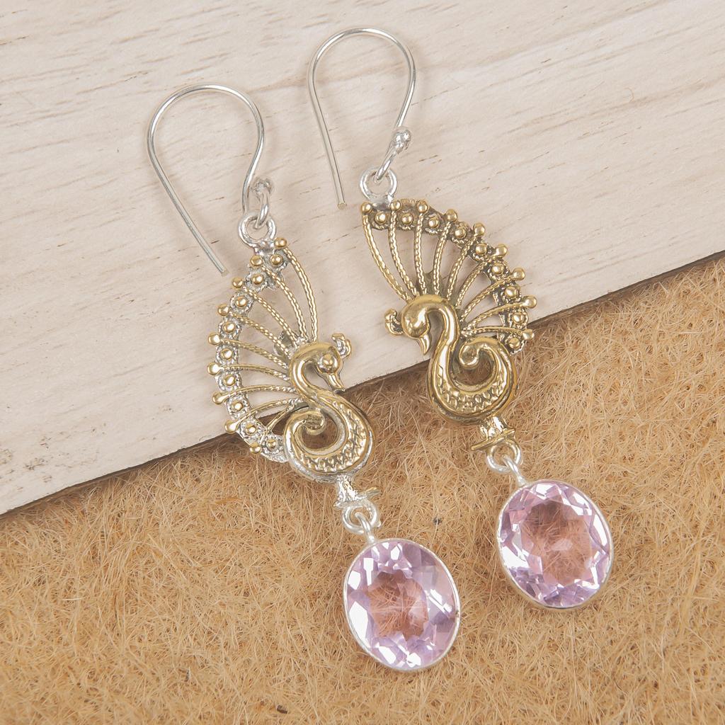 Morganite Earrings, Handmade Gemstone 925 Solid Sterling Silver Earrings Antique Jewelry, For Engagement Gift