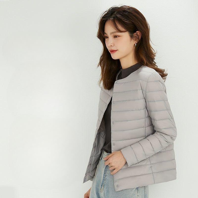 Women's V Neck Long Sleeve Lightweight 90% White Duck Down Jacket Inner Liner Coat