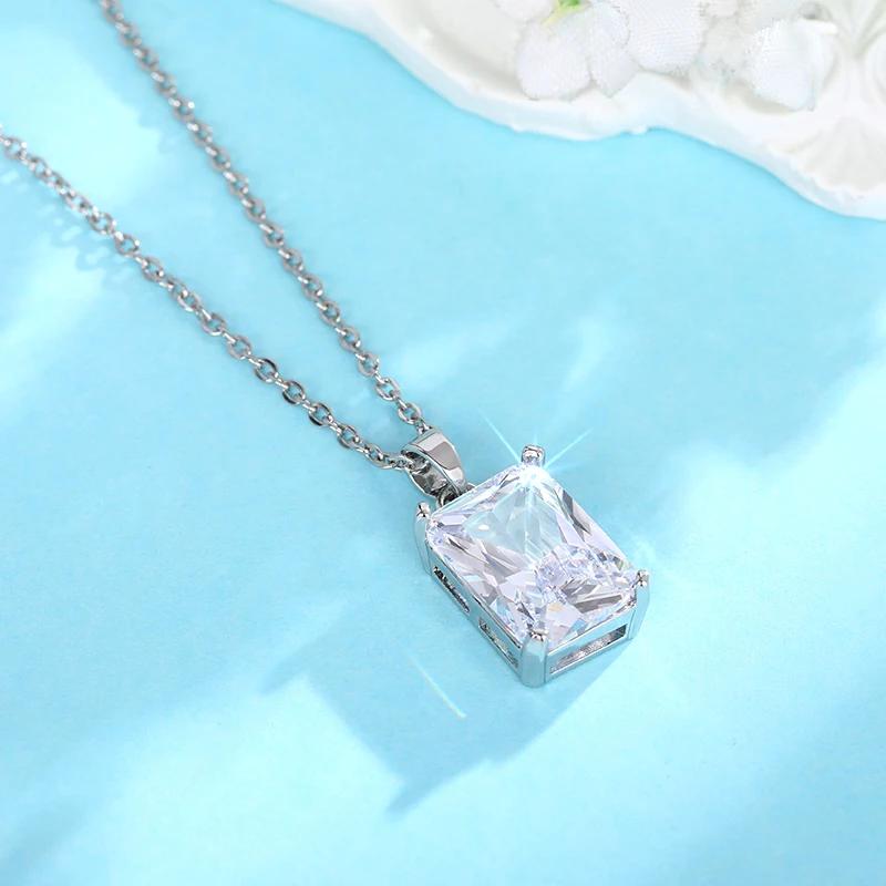 Luxury Rectangular Crystal Cubic Zirconia Pendant Necklace for Women Modern Fashionable Design Bridal Wedding Jewelry