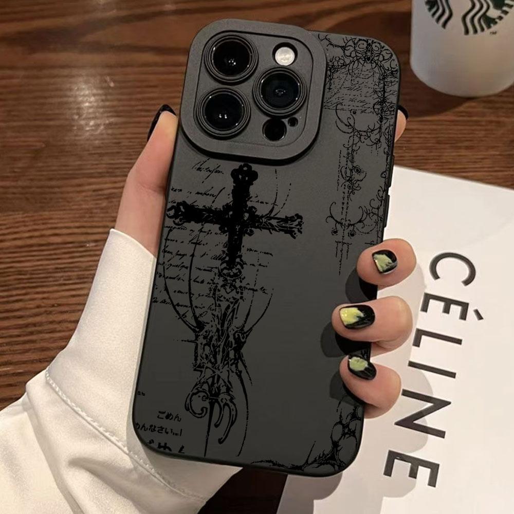 Luxury Dark Gothic Cross Mark Phone Case For Samsung Galaxy S26 S25 S24 S23 S22 S21 S20 Note20 Edge FE Plus Ultra 4G 5G Soft