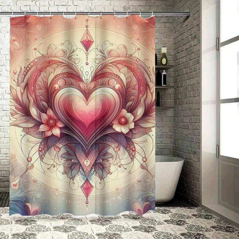Romantic Heart And Floral Art Shower Curtain For Bathroom Decoration