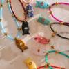 Cylinder Stone Bead Fish Pendant Necklace Colorful Choker Necklace Ocean Style Necklace  Summer