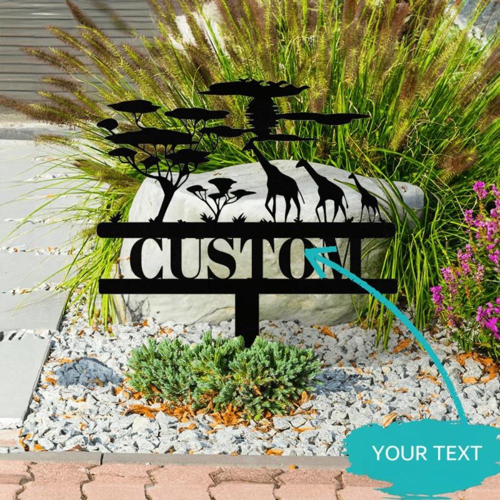 

Metal Wall Art Giraffe Tree Sculpture, Personalized Iron Home Decor, Custom Engraved Yard Sign, Sturdy Outdoor Garden Stake, Mother Day Gift 12inch/30cm