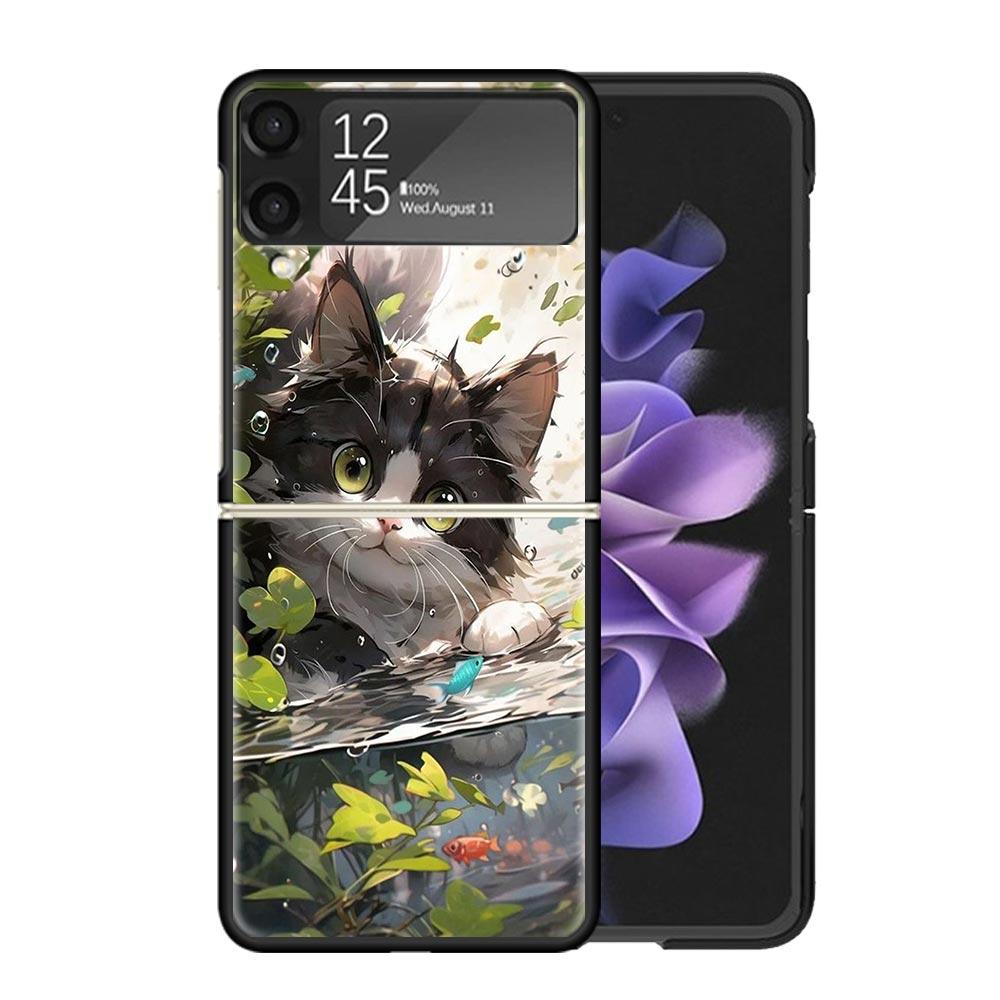 Cartoon Cute Cat Fish Aesthetic Cases For Samsung Galaxy Z Flip 4 5 6 7 3 Z Flip7 Flip6 Flip4 Flip5 Flip3 5G Hard Shockproof Fun