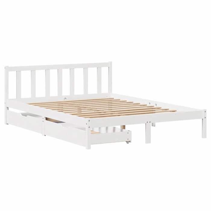 VidaXL Cadre de lit avec tiroirs blanc 140x190 cm bois de pin massif, sommier, cadre de lit double, cadre de lit en bois 3301468